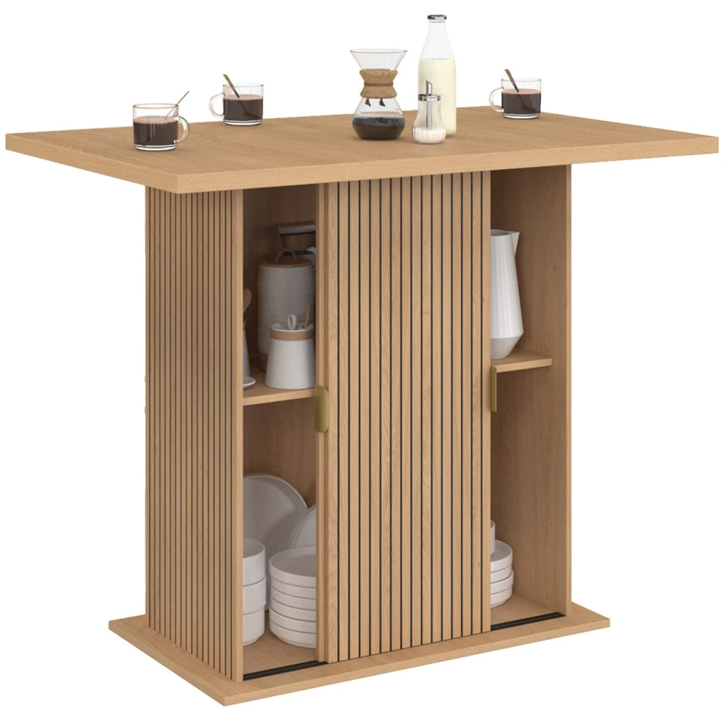 IDMarket - JULIETTE Isola centrale per 4 persone, 110 cm, gamba centrale con contenitore, effetto doghe, doghe in legno