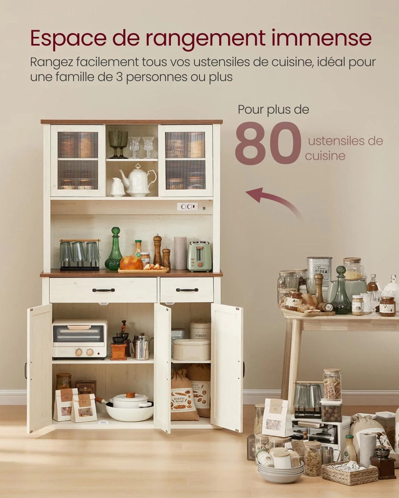 Mobile contenitore con luci e caricabatterie mobile da cucina con ante e cassetti 395 x 1065 x 1806 cm ripiani regolabili stile country beige 12_0006412
