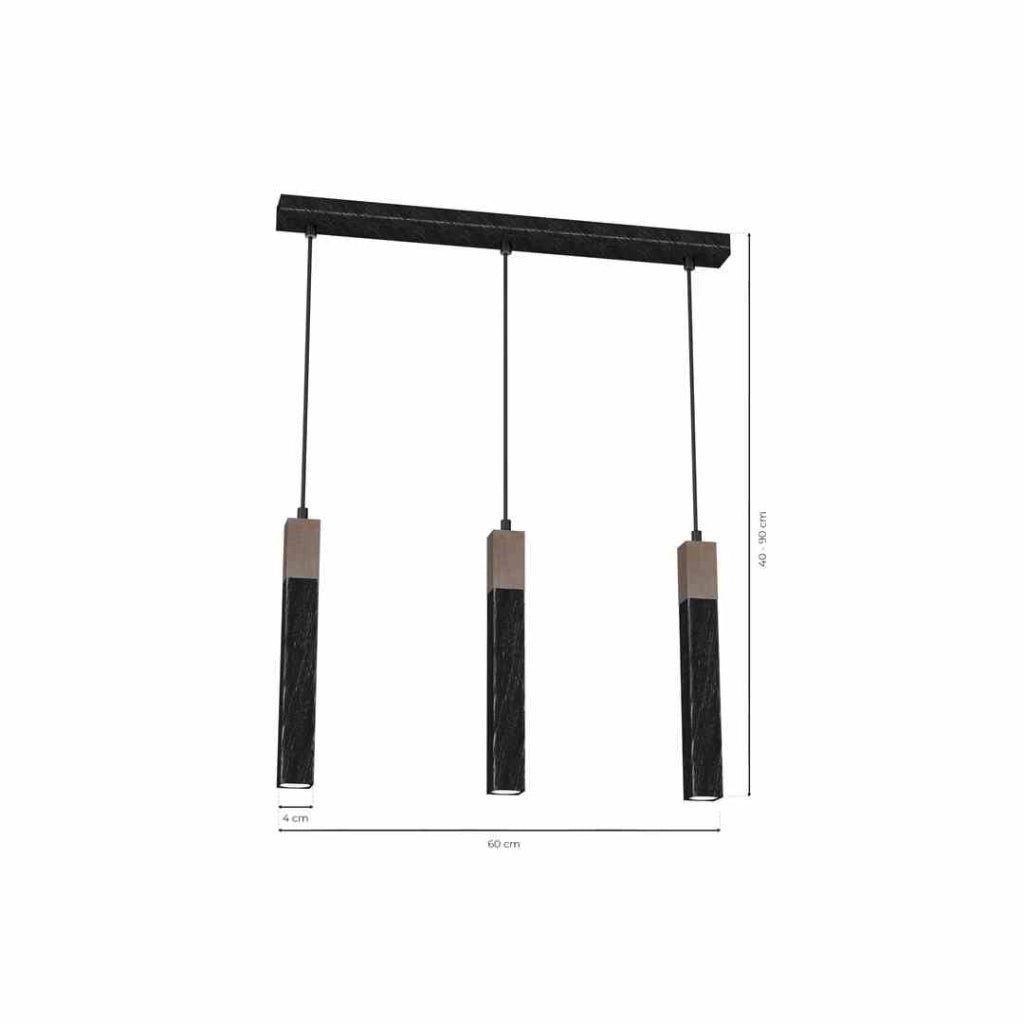 Milagro SOLO lampadario sospeso 3 luci nero legno 60cm