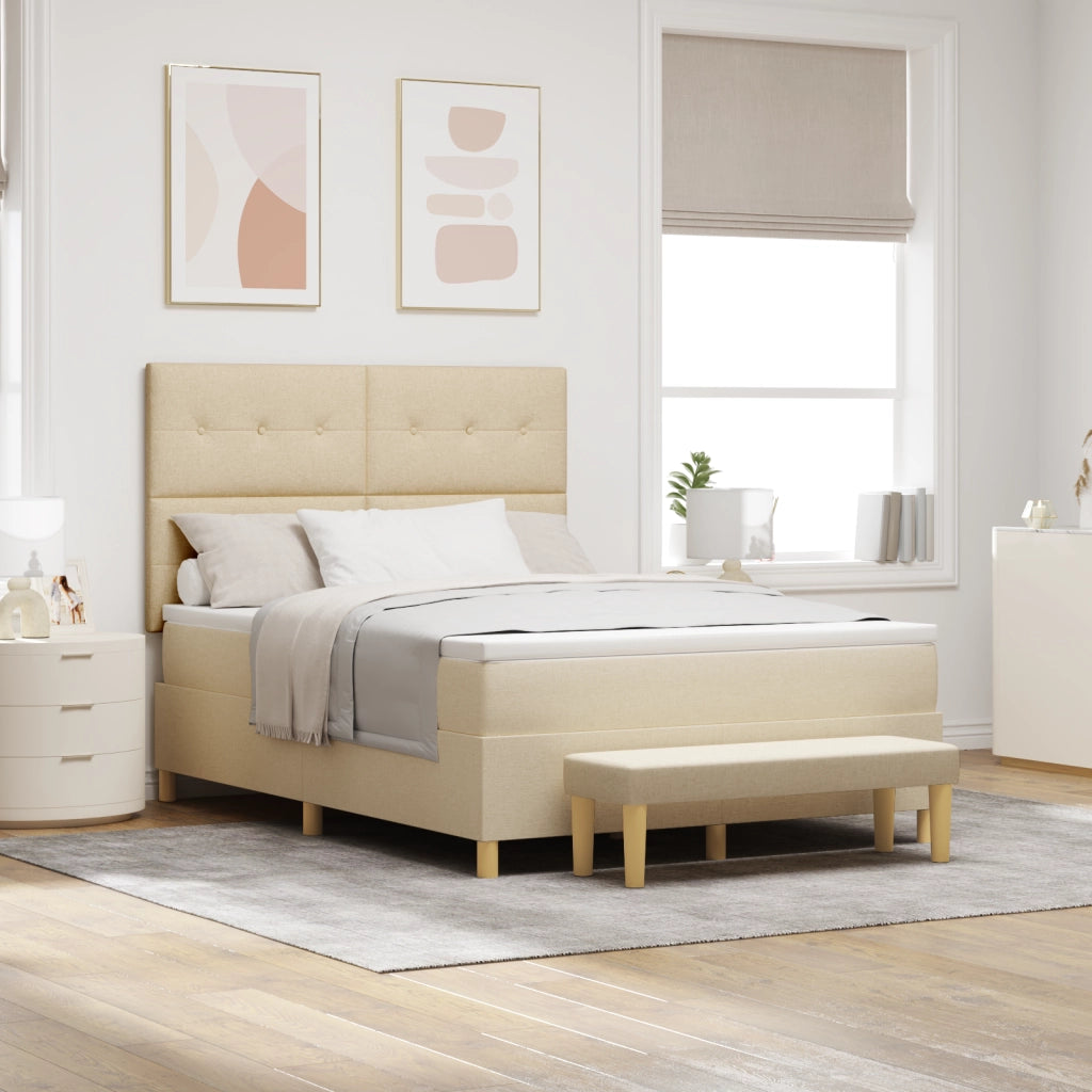 Letto con Materasso e Panchina Crema 160x200 cm Tessuto