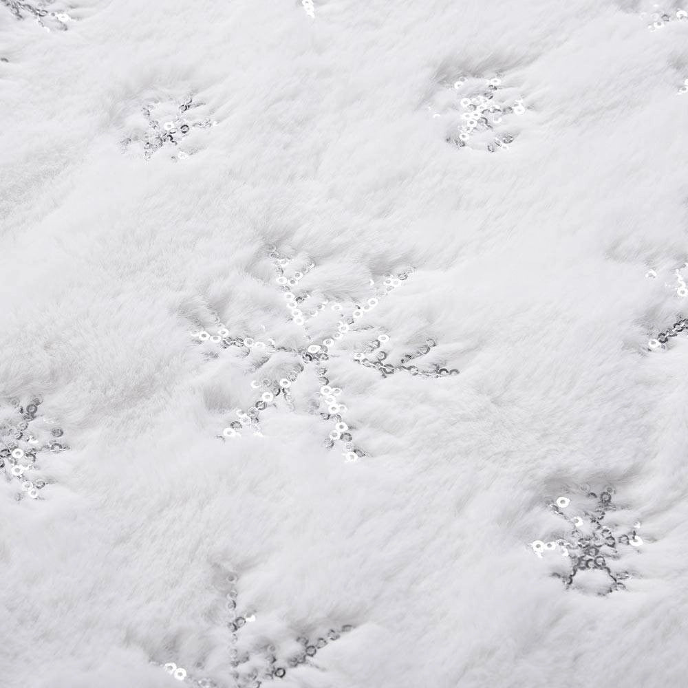 Trade Shop - Tappeto Gonna Copertura Base Albero Di Natale 80cm Peluche Fiocco Di Neve Silver -