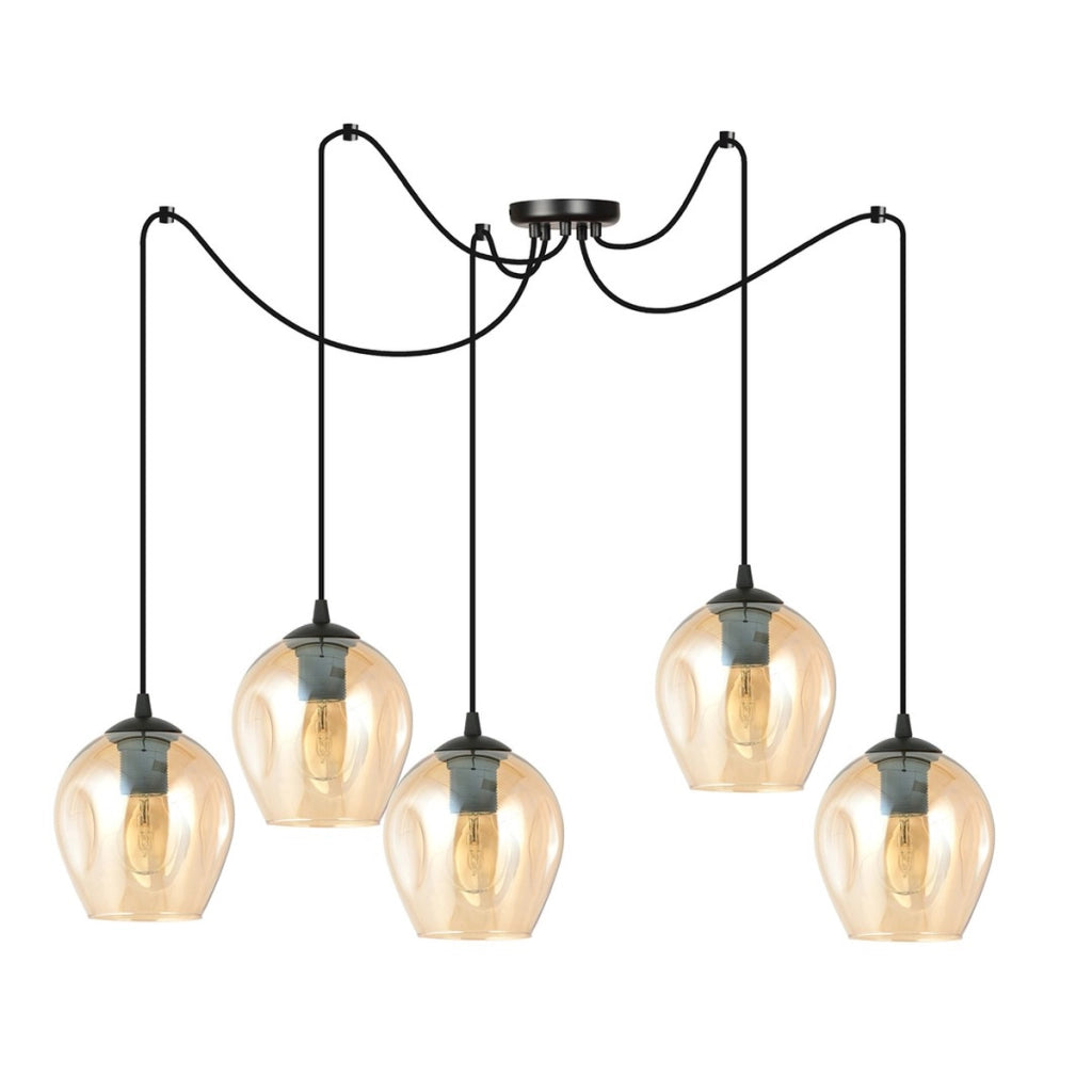 Lampada a sospensione LEVEL in acciaio nero e vetro ambra
