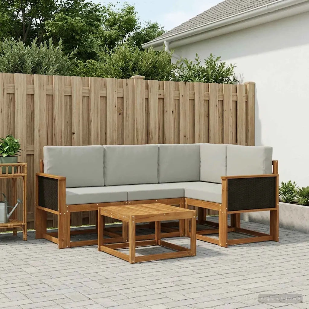 Set di divani da esterno 5 pcs Naturale e Grigio Chiaro 3385182