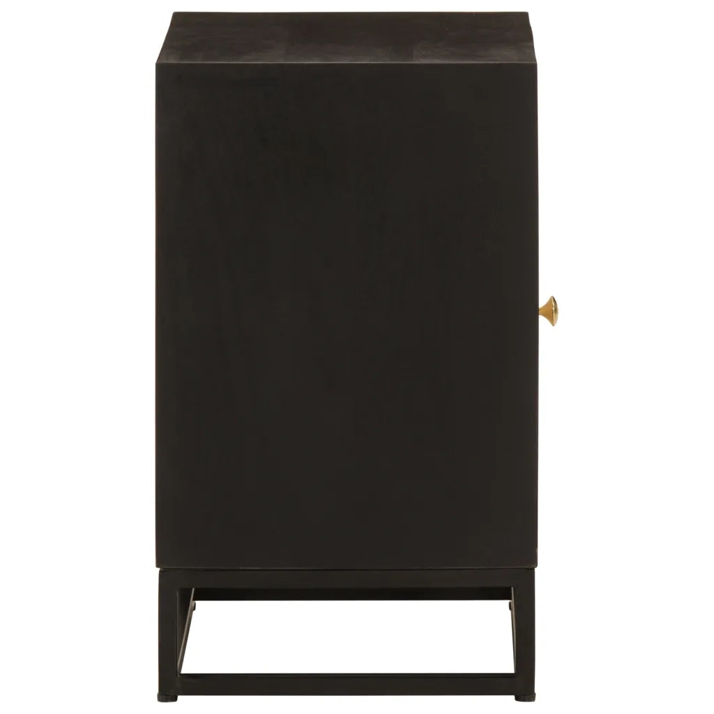 Comodino Nero 40x30x50 cm in Legno Massello di Mango e Ferro 371999