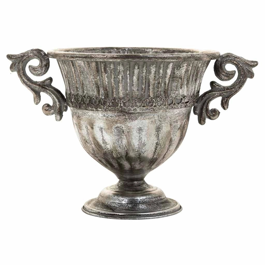 Vaso da fiori in metallo argentato 36x24,5x22,5h
