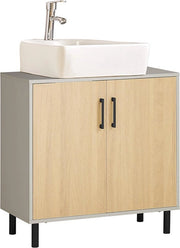 Sistema di Stoccaggio per Vasca da Bagno - Organizzatore per sotto il Lavabo - Costruzione in MDF e Metallo - Finestra in Stile Grigia e Legno - Progettazione Spaziale - 60 cm x 60 cm x 30 cm