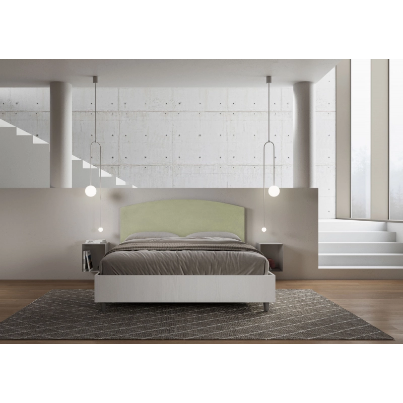 Letto Matrimoniale 160x200 cm struttura bianco frassino testata Antilia - Con rete,Microfibra,Tè verde