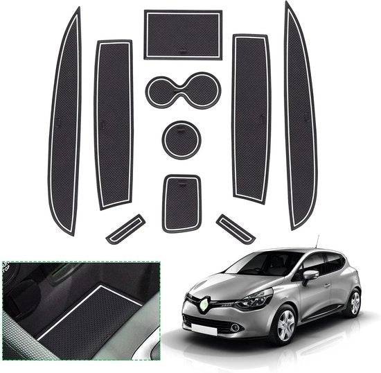 Pavimenti Antislittamento per Clio 4 2013-2019, Mattoncini in Gomma per Console Centrale, Supporto Braccio, Porta Tazza, Piatto (Bianco)