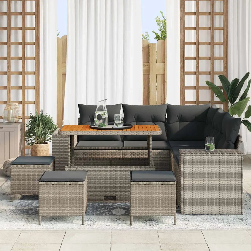 Set Divano da Giardino con cuscino 9 pcs Grigio polyrattan 3362013