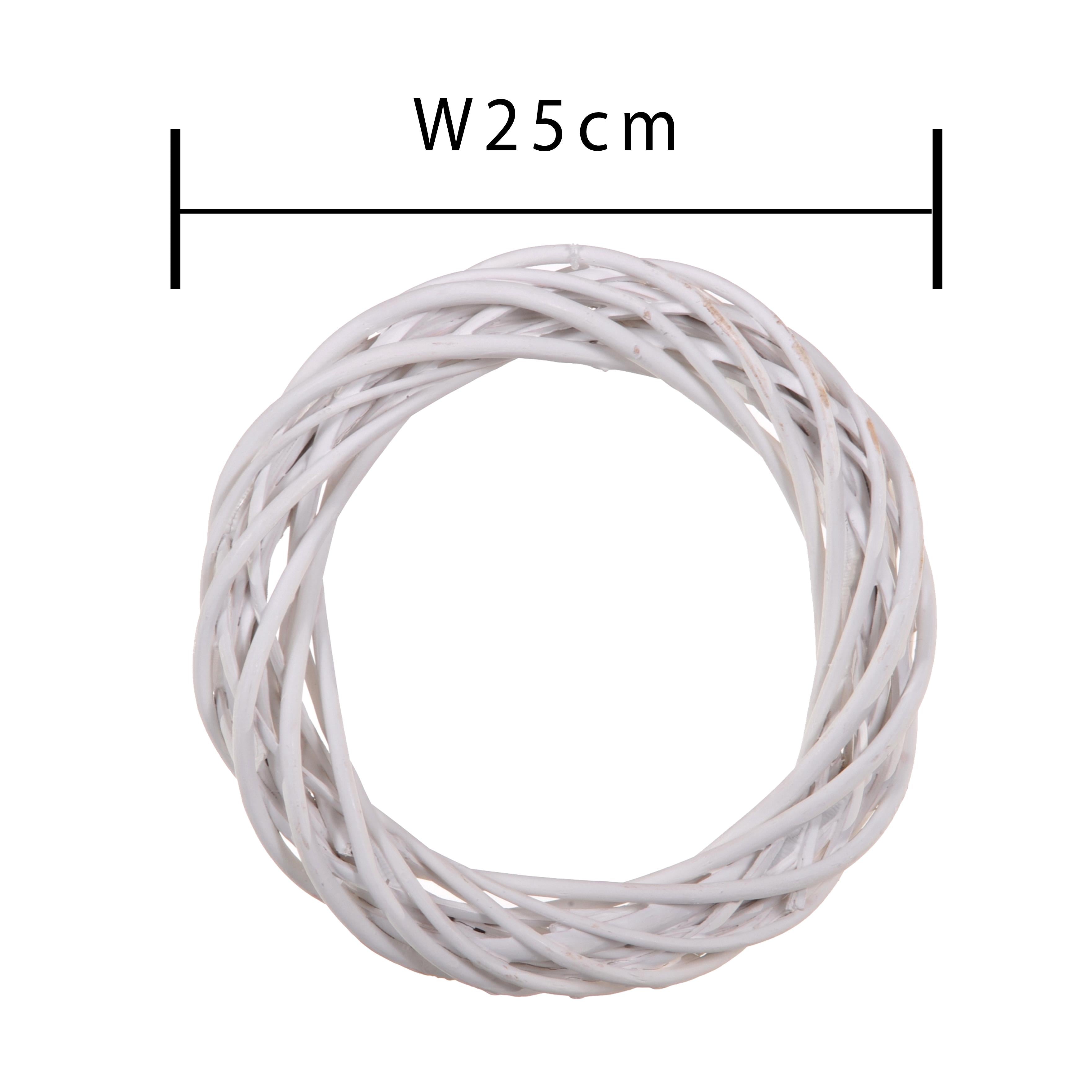 Set 6 Coroncine Bianche di Rattan Larghezza 25 cm