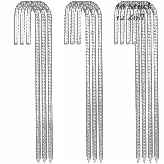 Pali per terra 30 cm - forma J - punte metalliche - acciaio inox - anticorrosione - per tende/trampolini - punta acuminata - palo per terra