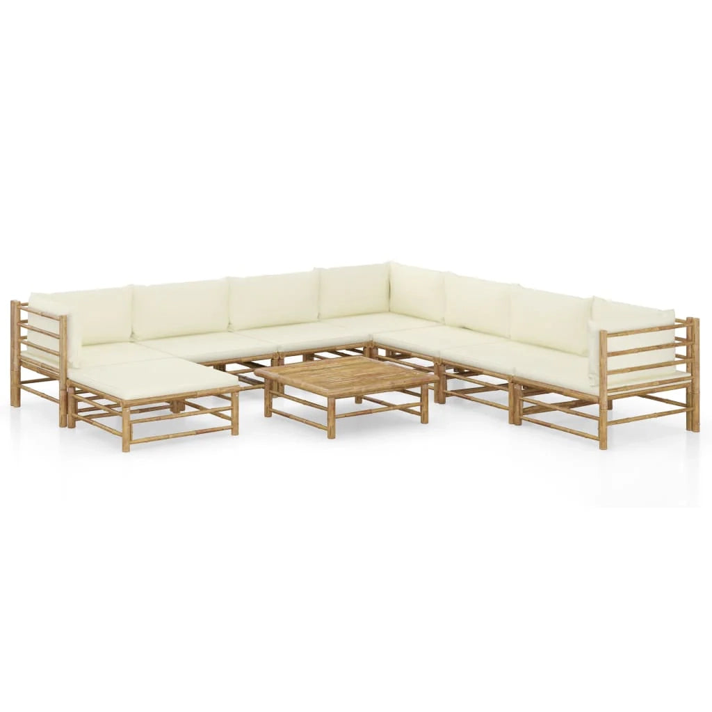 Set di mobili da giardino per esterni 9 pezzi con cuscini bambù bianco crema 02_0017903
