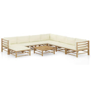 Set di mobili da giardino per esterni 9 pezzi con cuscini bambù bianco crema 02_0017903
