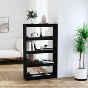 Libreria Divisorio-Scaffale per Libri-Mobile di Stoccaggio Nero 80x30x135,5cm in Legno Massello di Pino