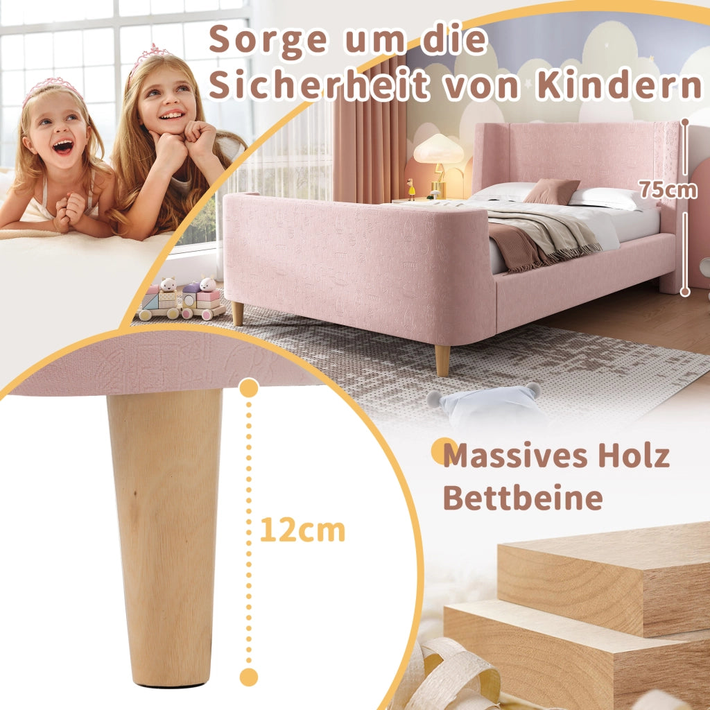 LETTO per bambini a slitta 90 x 200 cm rosa in velluto