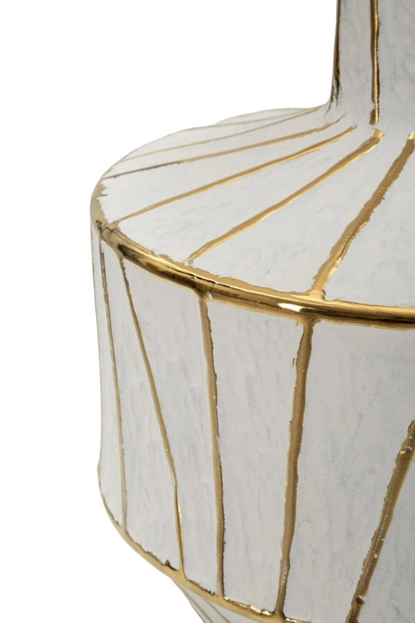 Lampada da Tavolo Tangeri Ø40x60 cm in Ceramica e Ferro e Tessuto Bianco e Oro