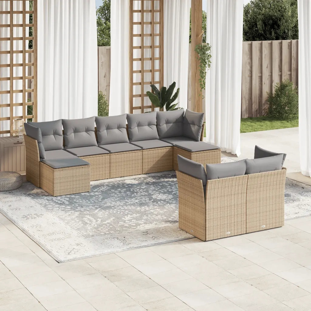 Set Divano da Giardino 9 pz con Cuscini Beige in Polyrattan 3250148