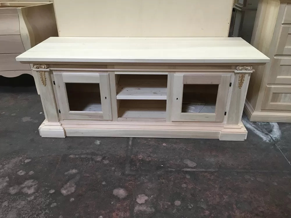 Porta tv 2 porte in legno grezzo arte povera  l.158 p.60 h.62 (401) - Mobili 2G