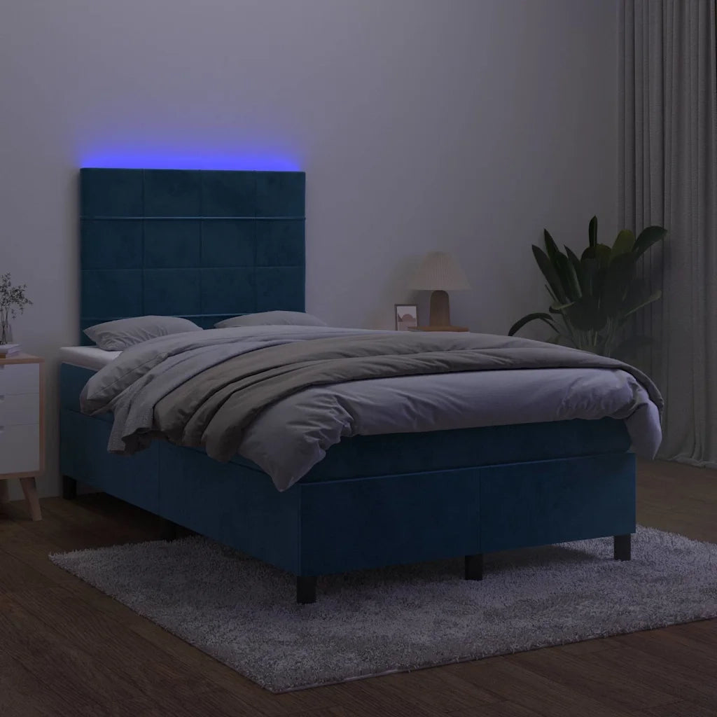 Letto a Molle Materasso e LED Blu Scuro 120x190 cm in Velluto 3270315