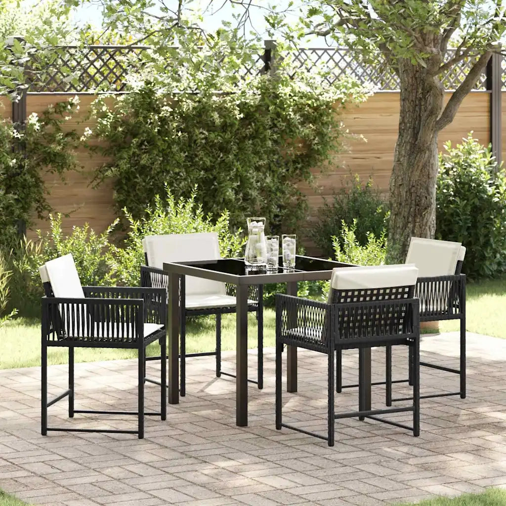 Set da Pranzo per Giardino 5 pcs Nero polyrattan 3380741