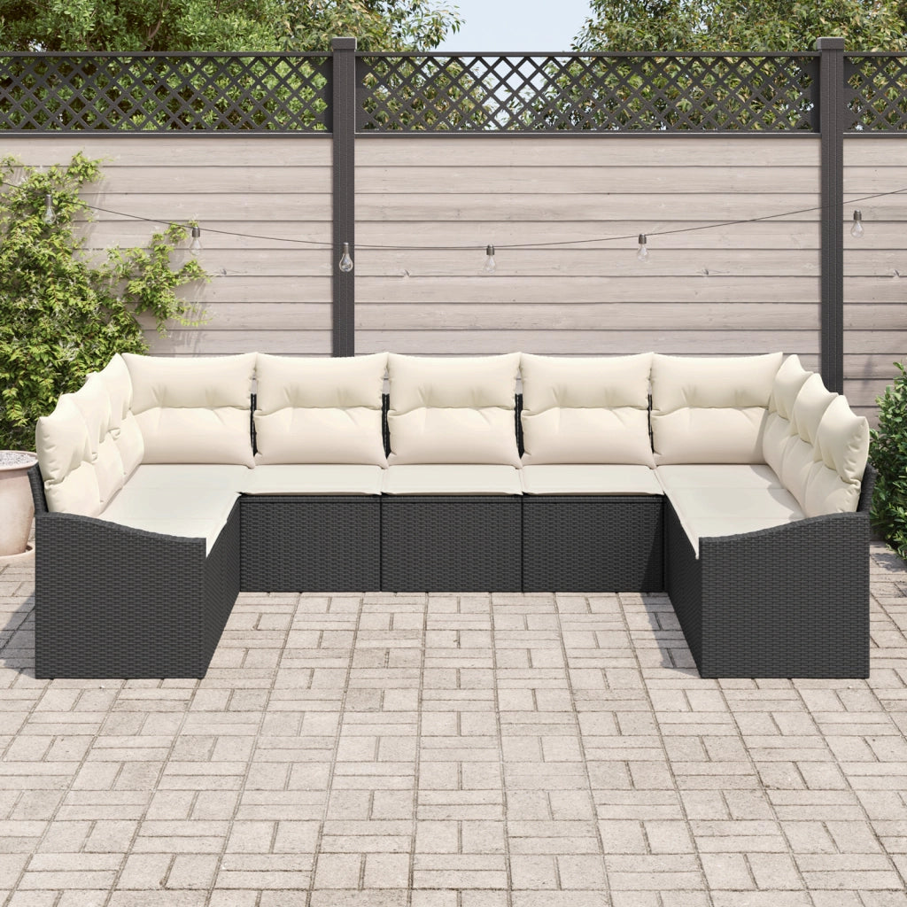 Set di Divani da Giardino da 9 Pezzi con Cuscini Nero in Rattan Polietilene