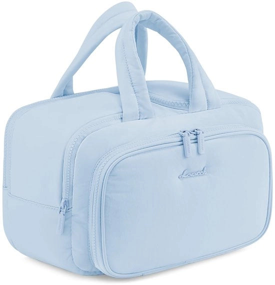 Borse da toilette grandi per donne, borse da viaggio leggere per cosmetici, borse da toilette con apertura ampia e contenitore umido, borse da toilette impermeabili, contenitori per trucco, borse da toilette con maniglia per viaggiatori, donne, blu