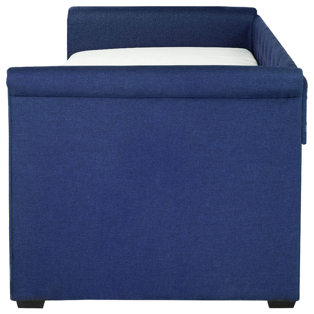 Divano Letto estraibile Rivestimento in tessuto blu Small Single Size Guest Underbed abbottonato