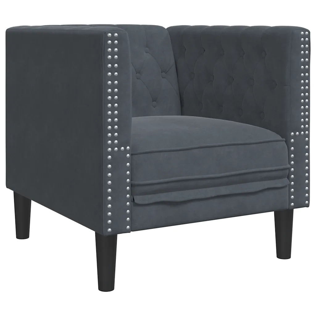 vidaXL Set Divani Chesterfield 3pz con Cuscini Grigio Scuro Velluto