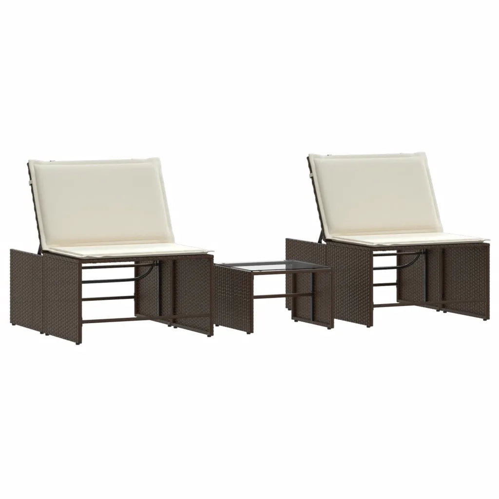Lettini Prendisole 2 pz | Sdraio da giardino | Lettino da sole con tavolo marrone in polyrattan