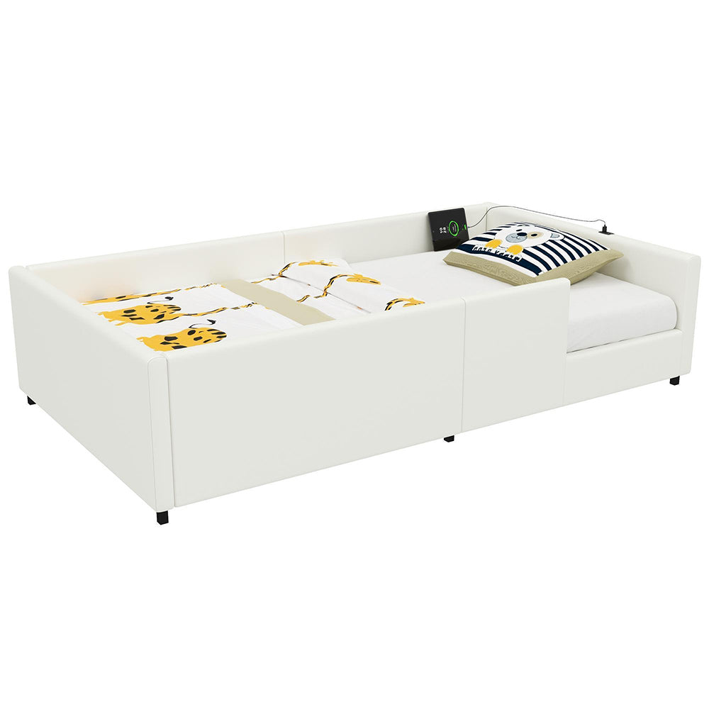 Letto 90x200cm con barriera - Xylo - piattaforma imbottita USB bianco