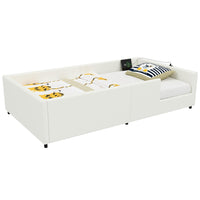 Letto 90x200cm con barriera - Xylo - piattaforma imbottita USB bianco