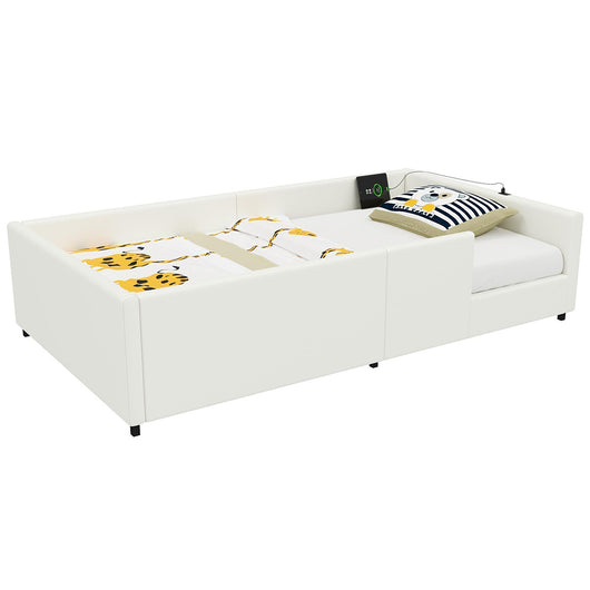 Letto 90x200cm con barriera - Xylo - piattaforma imbottita USB bianco