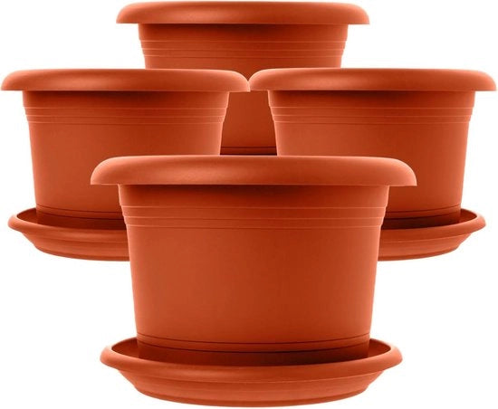 Set di 4 Grandi Vasi di Terracotta con Sostegno - Ideale per Interno ed Esterno