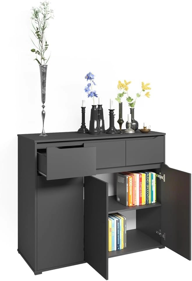 Cassettiera per camera da letto Ruben, Antracite, 48 x 101.6 cm, per riporre abiti e oggetti di uso quotidiano