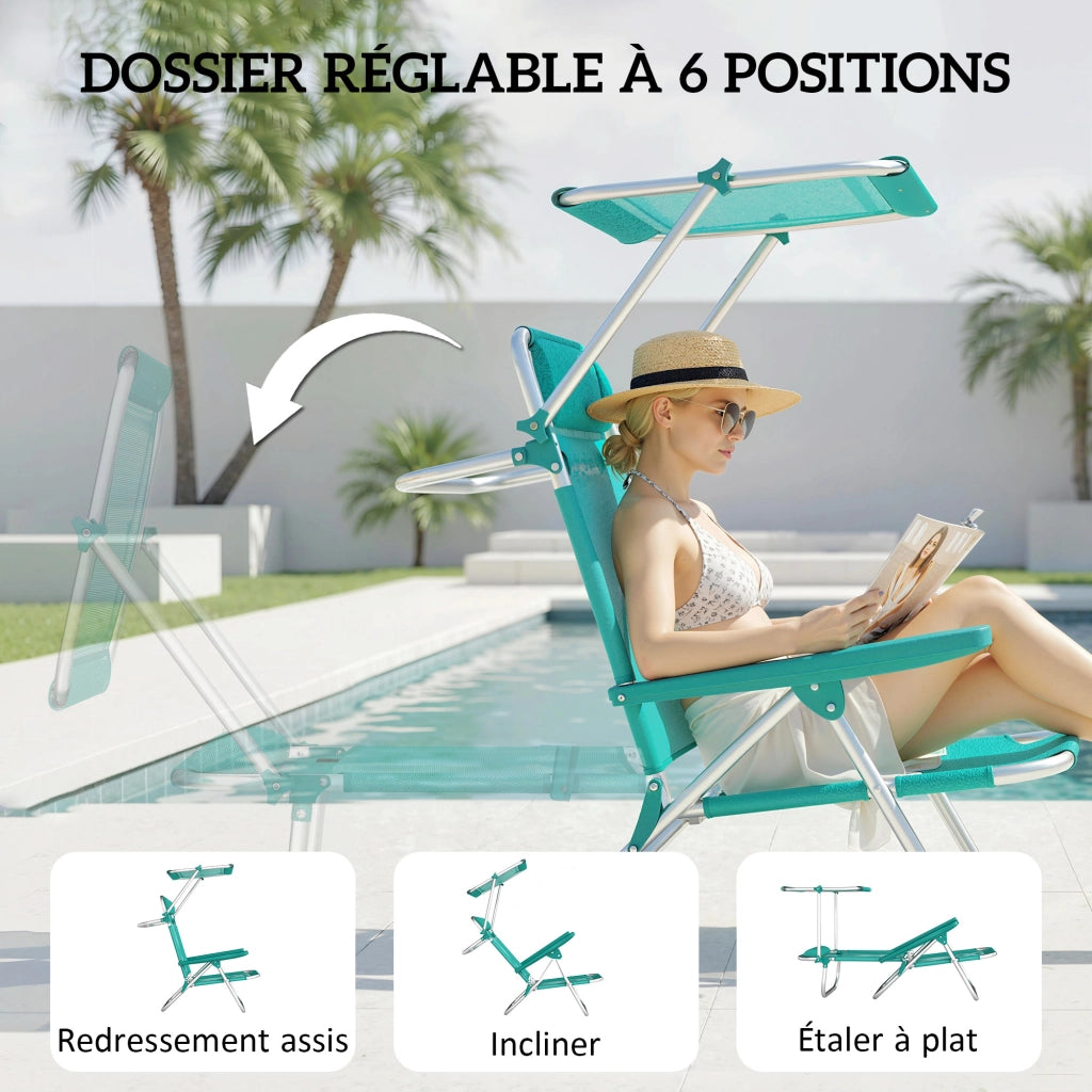 Chaise Longue Pieghevole Esterno ¨C zephmum ¨C 6 Posizioni, Turchese, 62x68x79cm