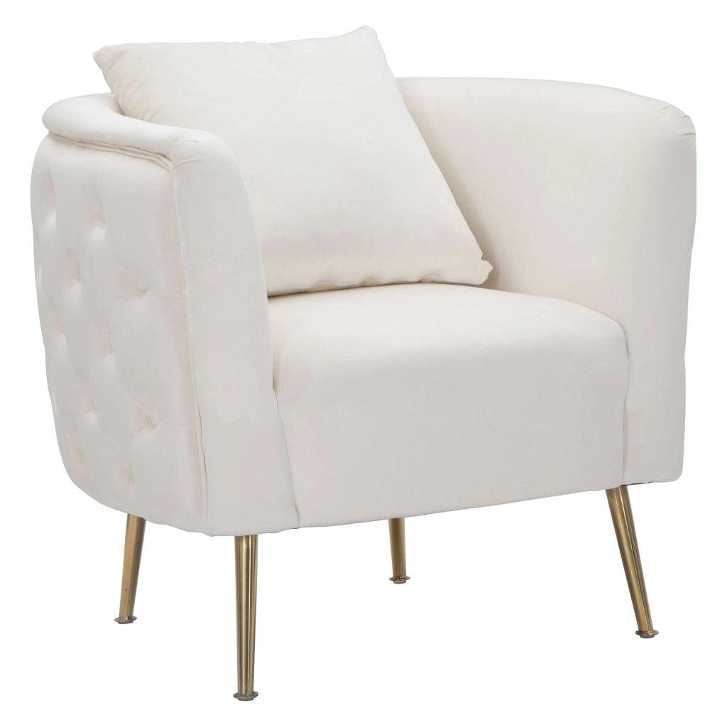 Poltroncina Killar, Poltrona Rivestimento in Velluto, 76x74x71h cm Bianco Crema