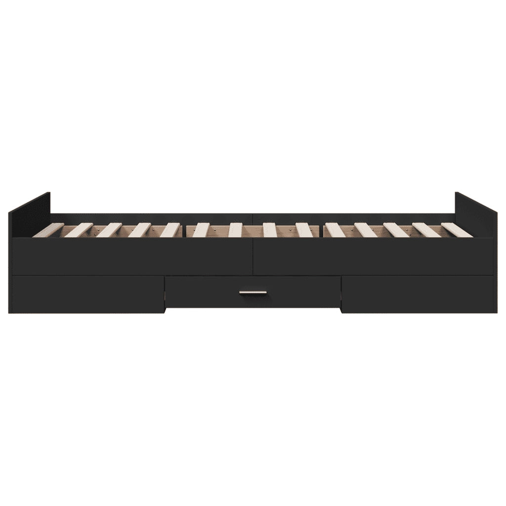 Letto singolo | Letto per adulti | Giroletto con Cassetti Nero 75x190 cm in Legno Multistrato
