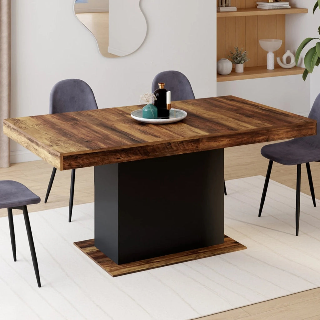 IDMarket - EDEN mesa de comedor extensible HAWKINS tapa de madera oscura 6-10 personas 160-200cm