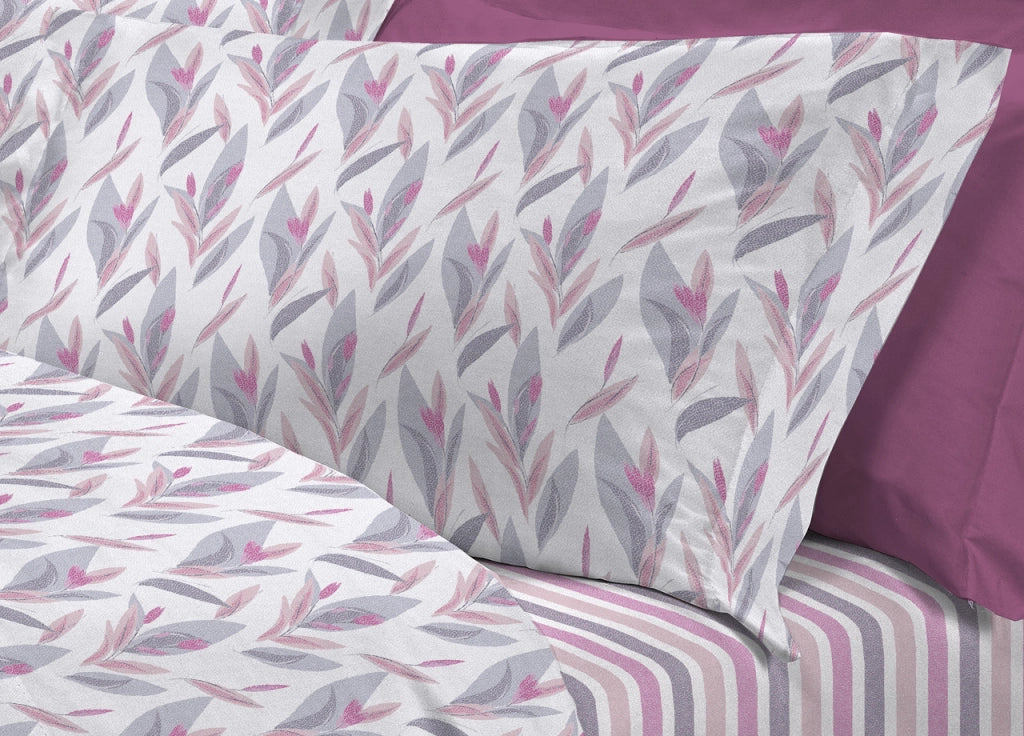 Completo Lenzuola Letto 100% Cotone Italy 3027 Disegno Tulipani - Piazza E Mezza - Rosa