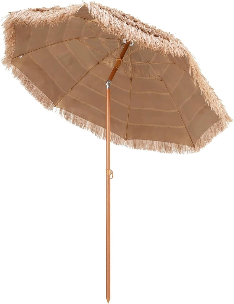 Ombrellone hawaiano, φ208 cm, pieghevole a 30°, da balcone, in paglia con protezione solare e 8 costole, per giardino, spiaggia, attività all'aperto, naturale senza Base per Ombrellone