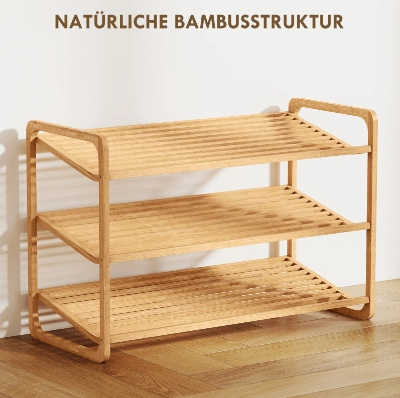 Scaffale portascarpe in bambù 76x33x50，8 cm， 3 ripiani， naturale
