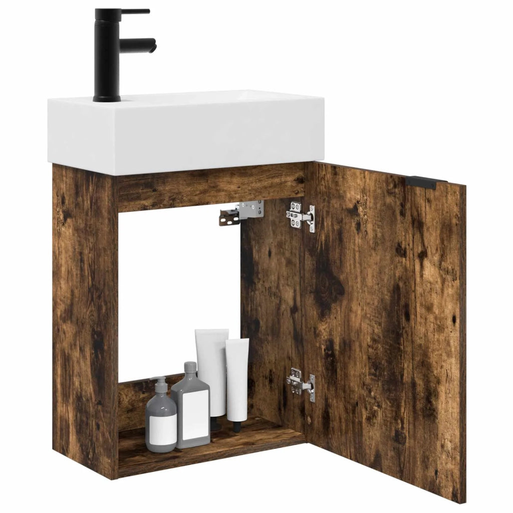 Mobile bagno con rubinetto Rovere Fumo 45,5 x 22,5 x 84 cm 889429