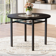 Tavolo rotondo 100 cm in MDF nero con inserto in vetro e struttura in metallo