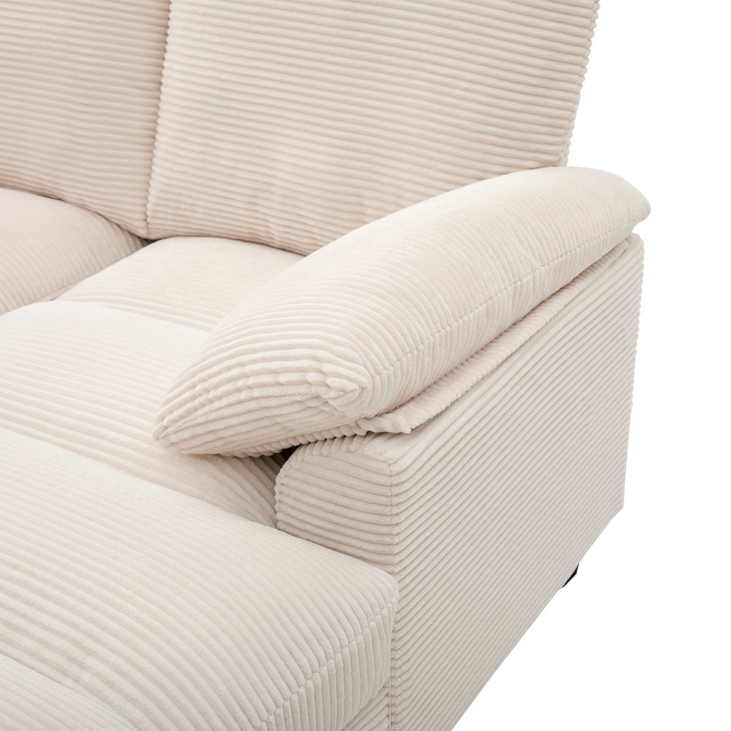 Divano panoramico a U 4-5 posti con contenitore, porte USB, portabicchiere in velluto a coste, Beige