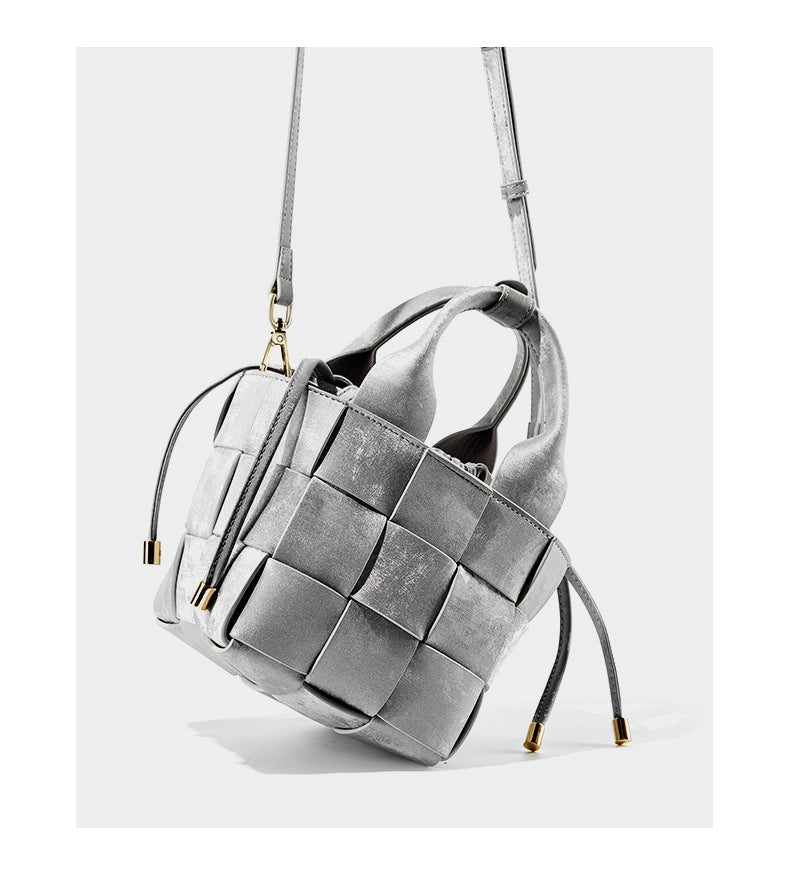 Borsa a tracolla da donna in vera pelle, stile vintage, grigia.