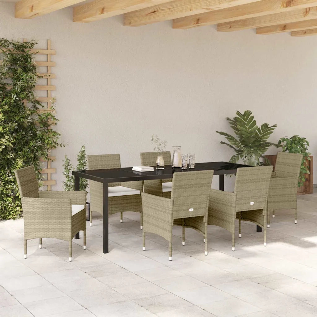 Set da Pranzo per Giardino con cuscino 7 pcs Beige polyrattan 3379742