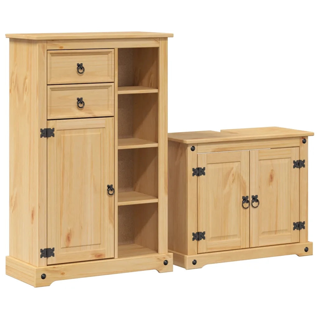 Set Mobili da Bagno 2 pz Corona in Legno Massello di Pino 3334635