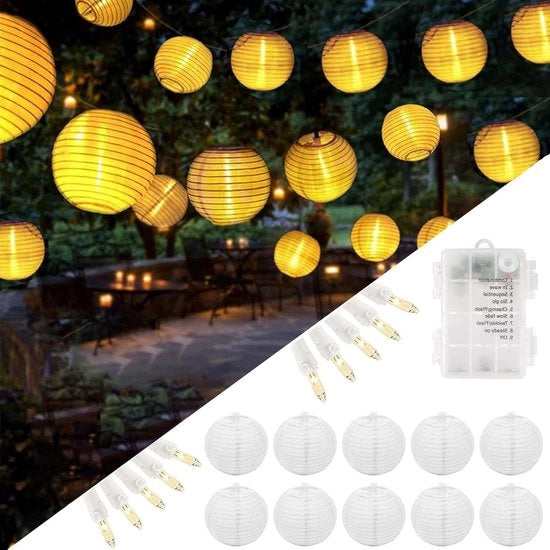 Lanterna catena a batterie con LED caldo bianco 10 per esterno 300 cm - catena di luci per esterno per giardino terrazza decorazione di balcone festa