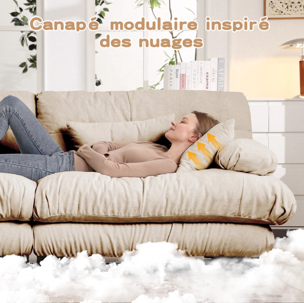 Divano Angolare Modulare in Chenille Vintage Marrone Chiaro con Poggiapiedi Mobili, 4 Posti