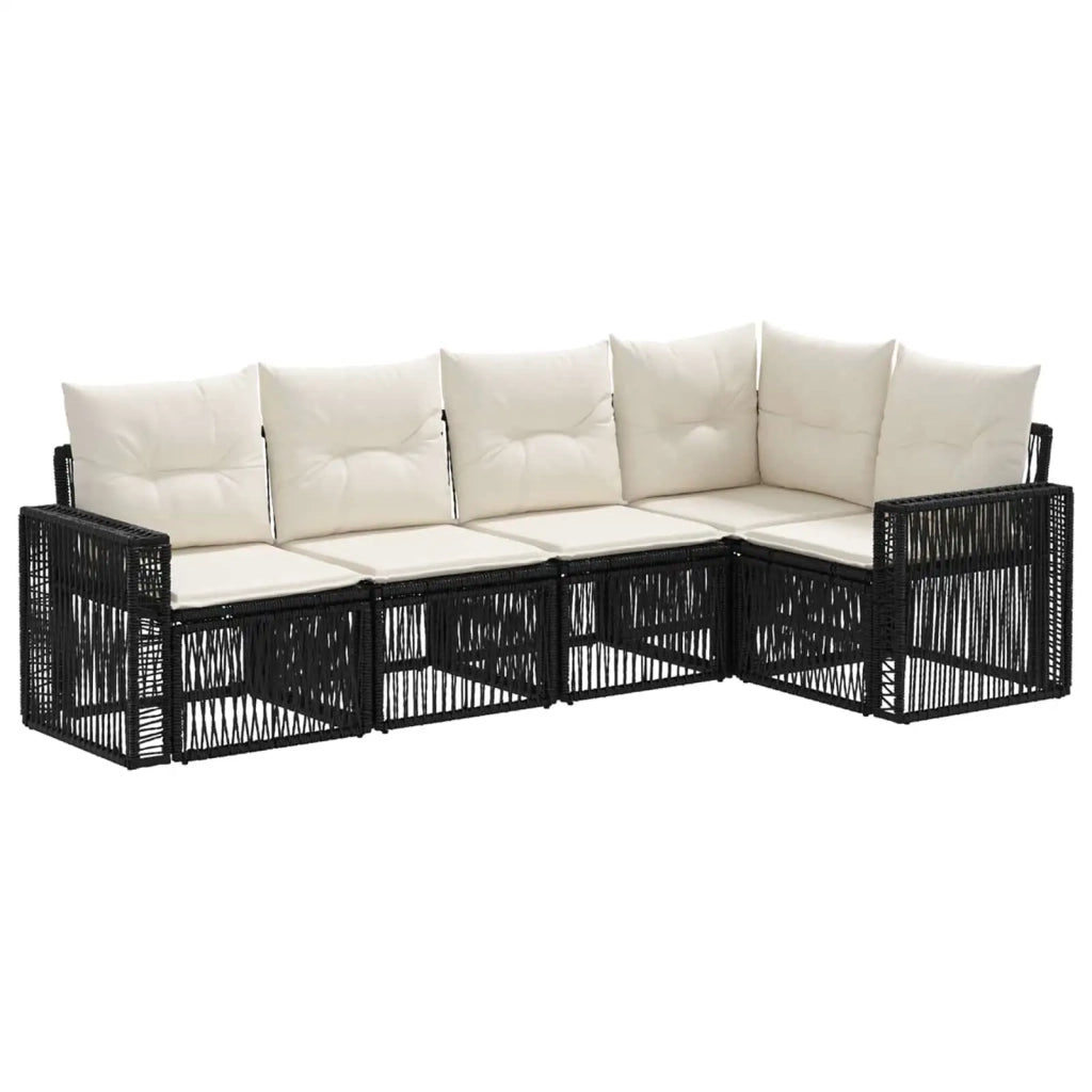 Set Divano da Giardino 5 pcs Nero e Bianco Crema polyrattan 3435121